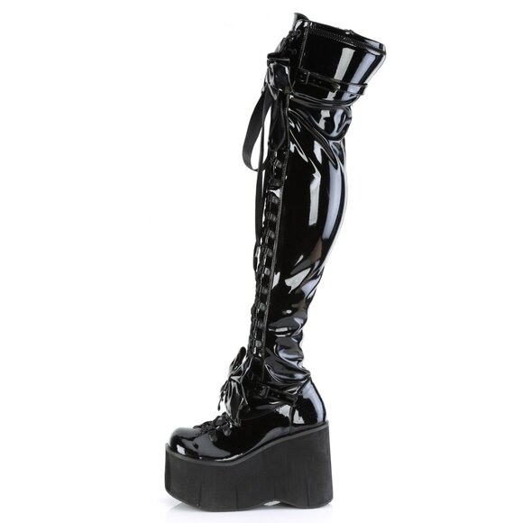 Goth Bow Platform Lace Up Thigh High Boots - Picture 3 of 5
